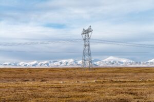 power transmission towers on plateau